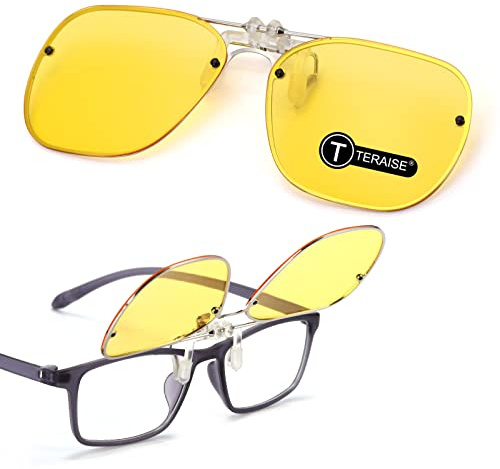 TERAISE Clip Lunettes Conduite de Nuit pour Hommes Femmes Polarisé Lunettes de Vision Nocturne Anti-Éblouissement UV400 Surlunettes de Soleil