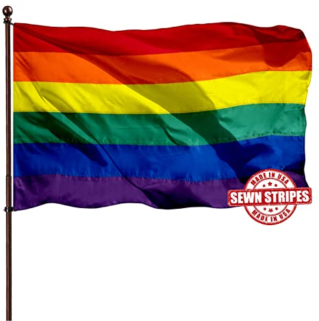 LGBTQ Regenbogen-Flagge, 7,6 x 12,7 cm, für den Außenbereich (genähte Streifen), UV-beständig, Segeltuchkopf und 4 genäht, LGBT-Pride-Regenbogen-Flaggen, Banner für Wand und Stange, 6 Streifen (Mast