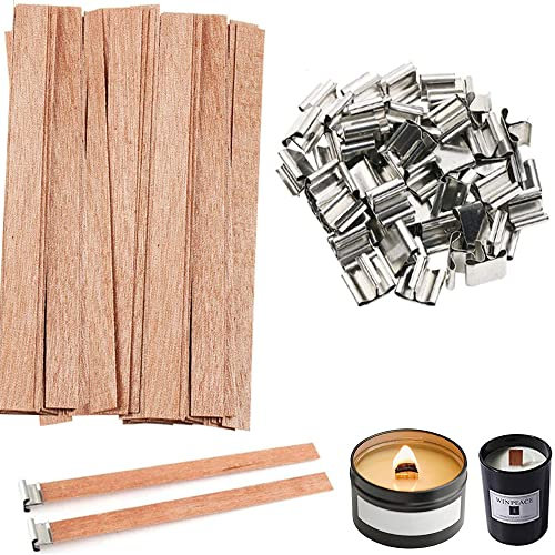 100 Stück Holz Kerze Dochte, Candle Wick, DIY Handwerk Docht, Umweltfreundliche Kerzendocht, für Kerzenherstellung und Kerze DIY Handwerk Machen, mit Eisenständer, Natürliche, 130 * 13mm