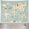 Loccor Wandteppich mit Tiermotiven, Weltkarte, handbemalt, grau-grün, Cartoon-Motiv, Wandbehang, KinderSchule, Klassenzimmer, Poster, Hintergrund für Schlafzimmer, Wohnzimmer, Schlafsaal, 1.5x1m