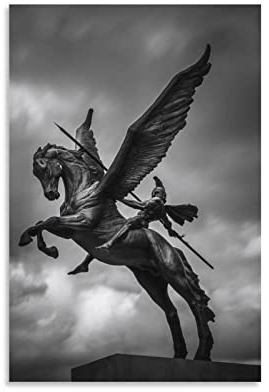 Vintage Poster Bellerophon und Pegasus Statue Leinwandbild Kunstdruck Modern Family Schlafzimmer Dekor Poster 60 x 90 cm