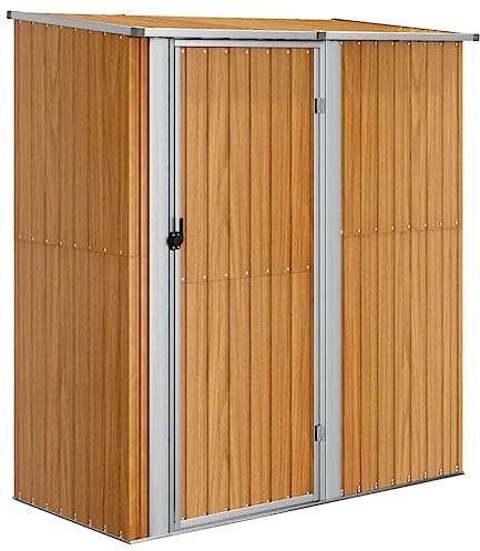 vidaXL Cobertizo de Jardín, Caseta con Cerradura, Casita de Almacenaje, Cobertizo Exterior para Herramientas, Acero Galvanizado Aspecto de Madera