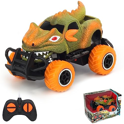 Pup Go Monster Truck Ferngesteuertes Dino Auto mit Licht für Kinder 3-9 Jahr, Robust Mini RC Auto Schnell Offroad Indoor Outdoor, Spielzeug Kleinkind Weihnachten Geburtstagsgeschenk Junge, Orange
