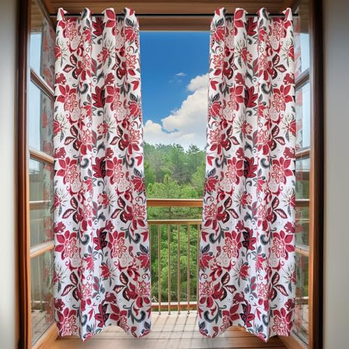 MAKA 2PZ Tende per Interni 8 Occhielli 140 x 285 cm Tenda Finestra Julia Fiori Moderna per Soggiorno 100% Poliestere Oscuranti Ombreggianti Camera da Letto Diametro Anello 5cm Para Sole (Rosso)
