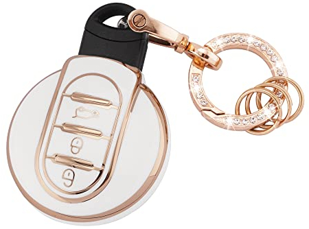Koaudb Coque de clé de voiture pour BMW Mini Cooper, coque souple en TPU Smart Key avec porte-clés pour BMW MINI Cooper F54 Clubman F55 F56 F57 F60 Countryman 3 boutons Smart Key Holder (R-Mn-W)