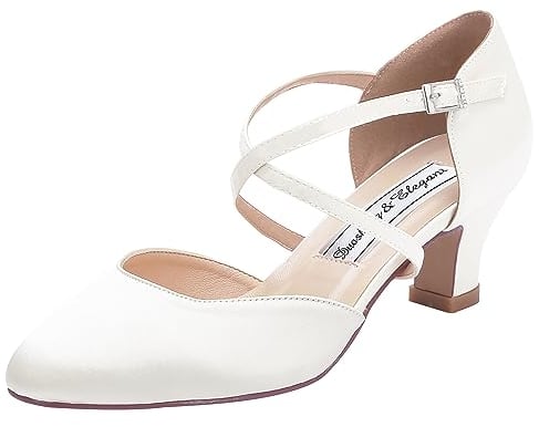 Duosheng & Elegant Geschlossene Zehen HC1921 Kreuz Bände Schnalle Brautschuhe für Damen Party Absatz Hochzeit Brautschuhe mit Satin Ivory Gr. 41
