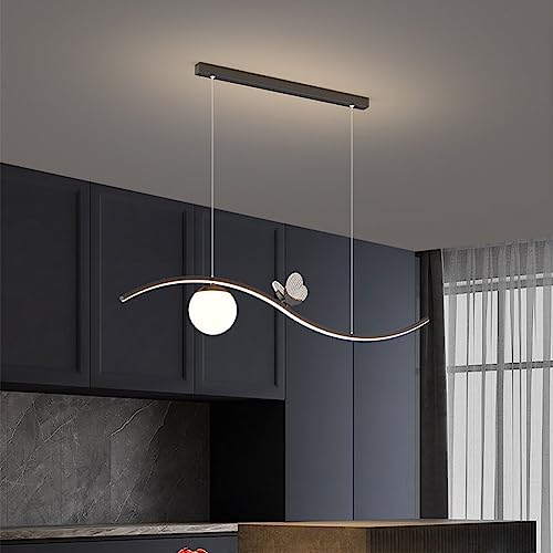 Bellastein Moderne LED Pendelleuchte Dimmbar Esszimmer Pendellampe mit Fernbedienung hängelampe Höhenverstellbar 32W Kreatives Design hängeleuchte Lampe Für Esstisch,Büro,esszimmer (Schwarz)