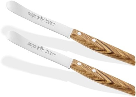 Otto Herder 2er Set Buckelsmesser Solingen,Frühstücksmesser 22,2 cm rostfrei mit Griff aus Olivenholz-Hochwertiges Küchenwerkzeug,speziell für das Schneiden und Auftragen von Butter