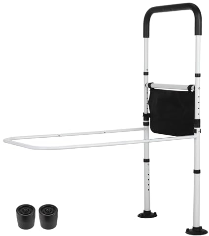 Dyna-Living Barrière de lit de sécurité pour personnes âgées et adultes avec hauteur réglable, aide au lit pour sortir du lit, barrière de lit avec sac de rangement et tapis à ventouse pour adultes