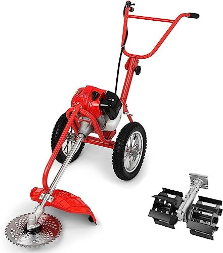 Walk-Behind Petrol Lawn Mower, 42.7cc Multifunction Small Weeding Weeder Walk-Behind Scarifier Household with 2 Stroke Engine Gas Powered Lawn Mower