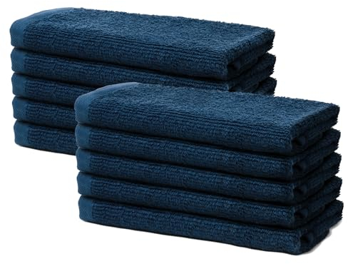 Ôhm Set di 10 Asciugamani Bidet 30x50 cm | Piccoli Asciugamani Viso | Telo Bagno e Doccia per Ospiti | 100% Cotone | Spugna Morbido e Assorbente | 500g/m2 | Hotel e B&B | Oeko-Tex Blu Scuro