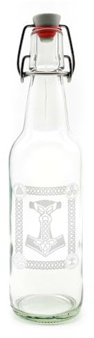 Samunshi® Wikinger Glas Flasche mit Thors Hammer Mjölnir und Symbolen Gravur als Motiv Trinkflasche für Schule Sport Freizeit 500ml Weißglas