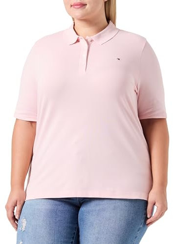 Tommy Hilfiger Donna Maglietta Polo Maniche Corte Curve Regular Pique in Cotone, Rosa (Delicate Pink), 60