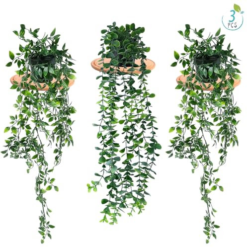 JYUHA Artificial Hanging Plants with Pot, 3 Pack Wall Hanging Faux Plants 80cm Artificial Draping Plants Green Faux Hanging Plants for Home Garden Indoor Outdoor Decor (2 Styles)