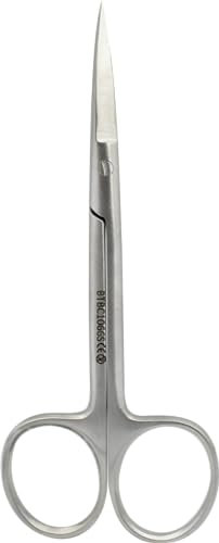 Ciseaux stériles à iris STR 115 mm – Ciseaux chirurgicaux jetables à lames droites en acier inoxydable emballés individuellement pour une coupe précise en médecine et soins d'urgence
