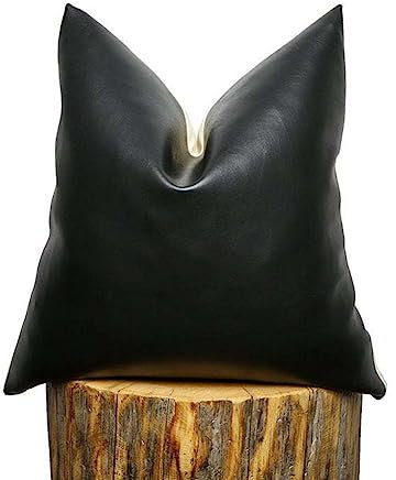 Rockreyoa 2er Set Leder-Kissenbezug für Couch Modern Kunstleder Kissenbezüge Kissenhülle mit verstecktem Reißverschluss für Sofa Schlafzimmer Büro Wohnzimmer Auto Bett Schwarz 45 * 45cm