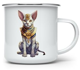 MAXIKIWI Langlebige Emaille-Kaffee- oder Tee-Camping-Tasse für drinnen und draußen, ägyptische Katze, 350 ml, EN013062