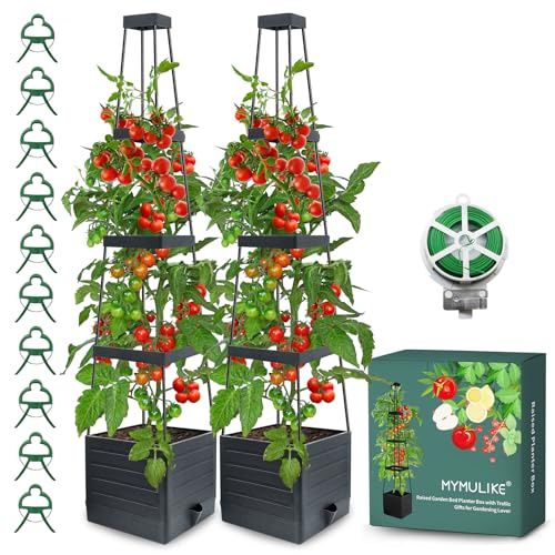 Hochbeet, Pflanzkästen mit Rankgitter, Tomaten-Pflanzgefäße zum Klettern, für Ranken, Gemüse, Blumen, Pflanzen, selbstbewässernder Tomatenkäfig für den Außenbereich, Terrasse, Gewächshaus, 2 Stück