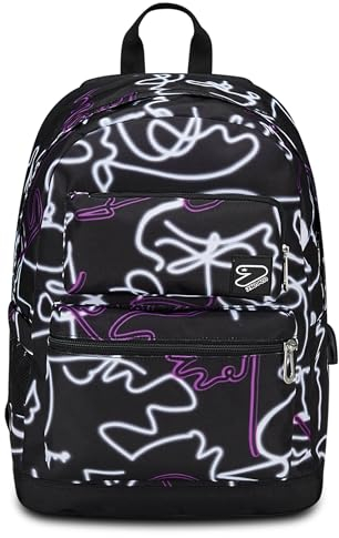Seven Zaino Scuola Pro Estensibile Pockets The Double, Nero, Zaino Mono Scomparto Con Power Bank Incluso, USB Plug, Tasca Porta PC e Tasca Porta Borraccia, Zaino Medie Superiori, Ragazza