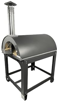 Forno A Legna Da Esterno, Per Pizza, Pane, Alfonso 6 Pizze Full Optional Nero Antracite con carrello, Camera Di Cottura Diretta In Acciaio Inox E Mattoni Refrattari Alimentari, Coibentato