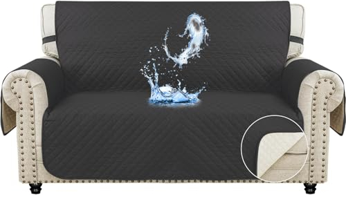 Ystyle Sofa Überzug 2 Sitzer - wasserdichte Sofabezug Mit Armlehnen, Sofaschoner rutschfest, Sofaüberwurf, Couch Überzug, Sofaschutz, Sofa Cover Protector Für Haustier Katze Hunde, Schwarz