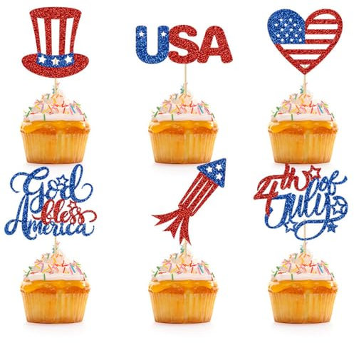 Cupcake-Topper Unabhängigkeitstag, 4. Juli, USA, Party, Kuchendekoration, Dessert-Einsatz, 24 Stück MGPFERD