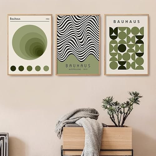 CWBLYZ 3Er-Set-Bauhaus Grüne Abstrakte Wandkunst Poster Leinwandgemälde Drucke Bilder Modernes Wohnzimmer Schlafzimmer Inneneinrichtung Küche Büro Heim Dekoration-50x70Cm/(20x27Zoll) Ungerahmt