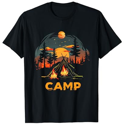 Camping Lagerfeuer Camper Wald Wandern Outdoor Abenteuer T-Shirt
