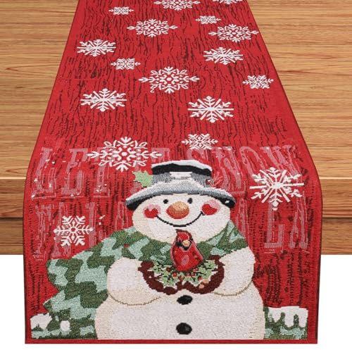 Tischläufer Weihnachten 35x240cm,Weihnachten Tischläufer Küche Tischdekorationen,Weihnachtsfeier Dekorationen-Schneemann & Schneeflocke