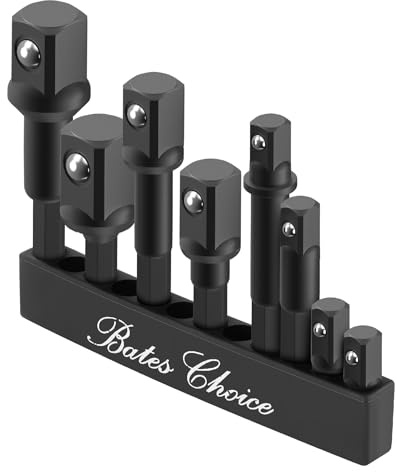 Bates- Impact Grade Sockets Adapter Set, 8 pcs, 1/4, 3/8, 1/2, Hex Shank, 3/8 Adapter for Impact Driver Socket Set, Impact Drill Socket Set for Drill, Impact Socket Adapter Set
