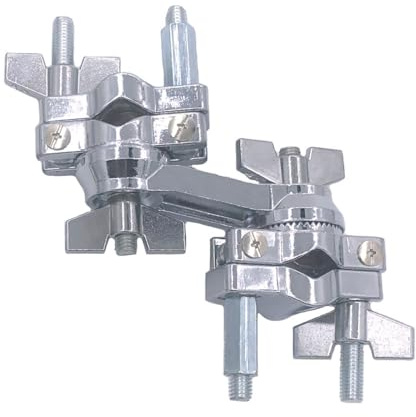 TUOREN Dual Drum Clamp 360° Rotating Multi Clamp Metal Double Hole Drum Set Mounting Clamp for Cowbell Cymbal Holders Percussion Tom Mounting Arms Fit 3/8'' to 1.6 cm Rods