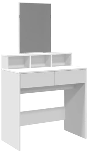 vidaXL Schminktisch, Frisiertisch mit Spiegel, Kosmetiktisch mit 2 Schubladen 3 Fächern, Frisierkommode für Schlafzimmer, Modern, Weiß