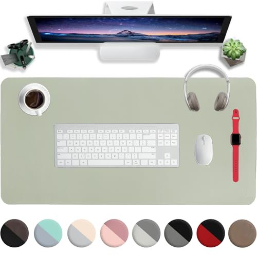 Schreibtischunterlage Leder,Schreibtisch Unterlage,80x40cm Laptop Desk Mat,Laptop Tischunterlage,Wasserdichte Schreibtischauflage FüR BüRo- Oder Heimbereich,Büromatte tragbar(Salbeigrün)