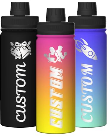 SJZUISL Botellas de Agua Personalizadas con Nombre, 500 ML Botella Deportiva de Acero Inoxidable, Taza de Agua Reutilizable, Regalo para Hijo, Hija, Nieto, Nieta, papá, mamá, Amigos, Escuela