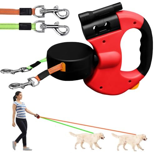 Einziehbare Hundeleine, 300CM Rollleine Hundeleine, Doppelköpfe Hundeleine, 360° Drehbare Leine Hundeleine Einziehbar, Anti Rutsch Griff, Für Kleine Und Mittelgroße Hunde (Rot)