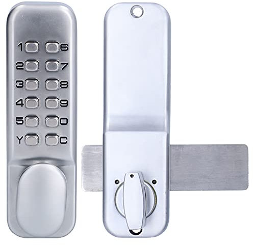 Digital Door Lock, Mechanical Combination Lock,Deadbolt Mechanical Lock Keyless Entry,Anti Theft Codes for Bidirectional Gate Glass Door,Security Front Door Lock with Hold Latch (Silver)