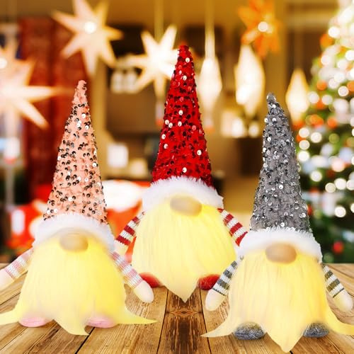 Byffoer 3 Stück Weihnachten Deko mit LED Licht Weihnachtswichtel Figuren Plüsch Wichtel Figuren Leuchtende Weihnachtswichtel Mit Wichtel Zubehör Weihnachten Figur Für Weihnachtsdeko Innen