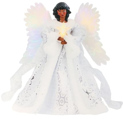 Black LED Fairy Angel Christmas Tree Topper,White and Black Feathered Angel Decoration Christmas Tree Stands for Holiday Party Home Decoration