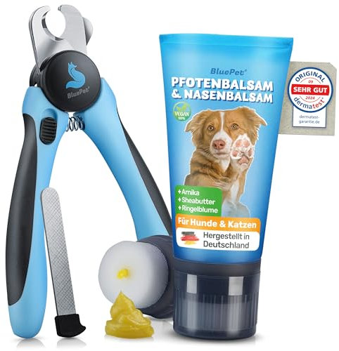 BluePet Pfotenreiniger + Schnelleinziehender Pfotenbalsam Hund & Katze, Gegen Trockene, Rissige Pfoten, Nasen I Hunde Pfotencreme 50 ml - Heilt, Regeneriert I Pfotenpflege Hund