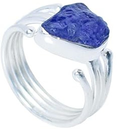 Tansanit-Ring mit rohem Edelstein. Ring aus 925er Sterlingsilber für Frauen. Geschenk für Weihnachten, Geburtstag, Valentinstag. Statement-Ring. Roher Tansanit-Ring. Handgefertigter Bandring