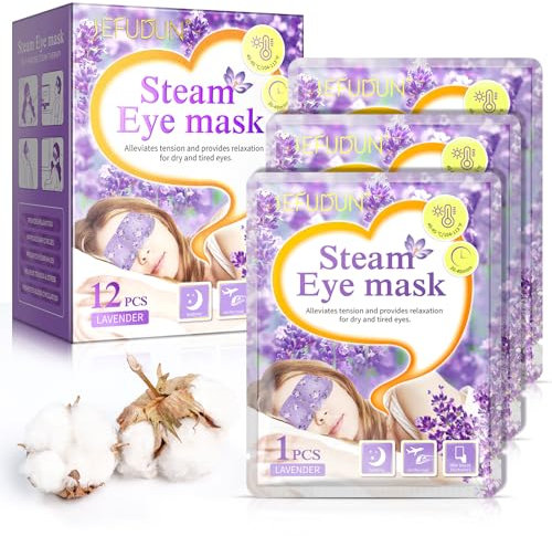 Máscara de ojos de vapor, 12 paquetes de máscara de ojos calentada, desechable y autocalentable, compresa cálida para ojos, máscara de sueño, máscara de ojos calmante y húmeda, artículos esenciales de