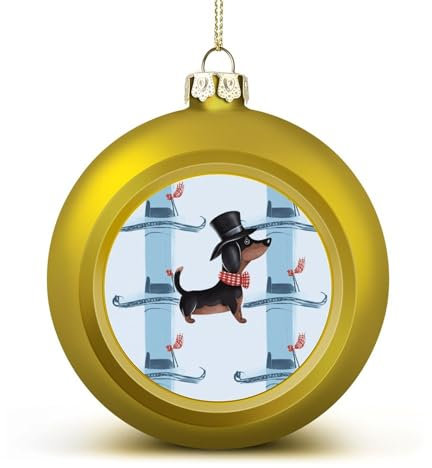 2024 Weihnachtskugel-Ornamente, 6,1 cm, bruchsicher, Weihnachtsbaumschmuck, Kugeln, Pariser Dackel, Weihnachten, hängende Ornamente für Weihnachtsbaum, Feiertagsdekoration, Goldener Stil
