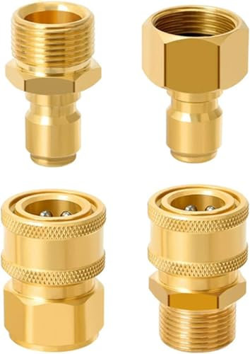 Bamyli 4PCS Pressure Washer Couplers, M22 Quick Connect, Brass Hose Fittings, Pressure Washer Hose Fittings, M22-14mm to 3/8 Quick Release Swivel Fittings (M22-14mm to 3/8)