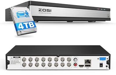 ZOSI 16CH H.265+ 1080P DVR Video Recorder mit 4TB Festplatte | KI-Erkennung, Hybrid 4in1 AHD CVI TVI CVBS Überwachungsrecorder, 16-Kanäle Verkabelt BNC Eingang, HDMI VGA Ausgang