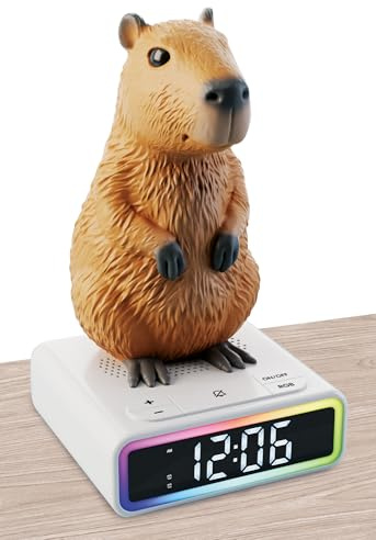 Lisciani - Rainy Days Capybara - Digitaler Wecker mit RGB-LEDs - Mehrfarbiges Stimmungslicht - Unterhaltsame Klingeltöne - Bildschirmfreie Aktivität für Jugendliche ab 12 Jahren