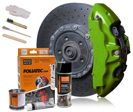 Foliatec Kit de peinture pour étriers de frein, résistant à la chaleur, kit complet pour 4 étriers de frein, Performance Green Metallic, jeu de 7 pièces