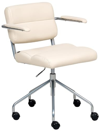 Beliani Traditional Office Chair Faux Leather Swivel Adjustable with Armrests Off-White Candor