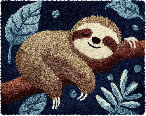 Taxpy Knüpfteppich Zum Selber Knüpfen Großer, Cartoon Süße Faultier Schläft Auf Ast 52X38Cm Knüpfen Set, Teppich Knüpfen Set Erwachsene, Knüpfset Latch Hook Kit Handarbeiten Anfänger Teppich Makin