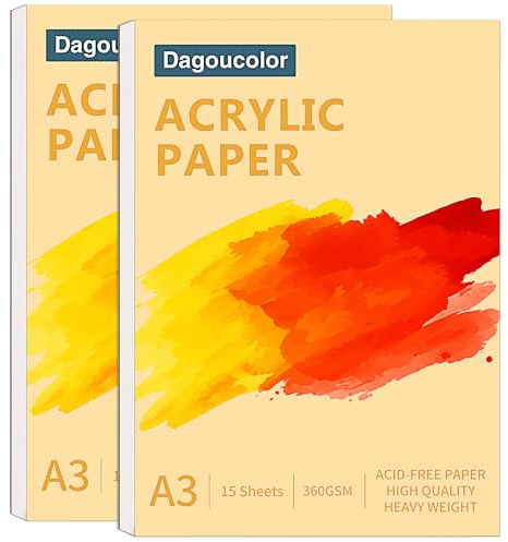 DagouColor Papel Acrílico Para Pintura, 15 Hojas Acrylic Bloc, Bloc 360 g/m² Sin ácido, Ideal para Artistas Principiantes, Adultos, Niños y Niñas - A3, 2 Pack