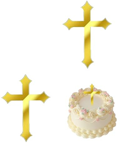 2 Stück Goldenes Kreuz Tortendeko Taufe,Acryl Personalisiert Topp Die Torte,Auftorte Mädchen Junge Firmung Dekoration,Cake Topper Kommunion,für Geburtstag Party Tauftorte,Weihnachtstag,Hochzeit